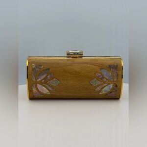 JUDITH LEIBER UNIQUE TINY MINI WOOD ABALONE SHELL PURSE MINAUDIERE BAG COUTURE